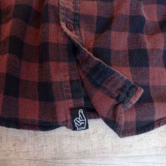 Loser Machine Company Flannel shirt Long Sleeve Mens M Red Black Plaid Checker - Picture 4 of 7
